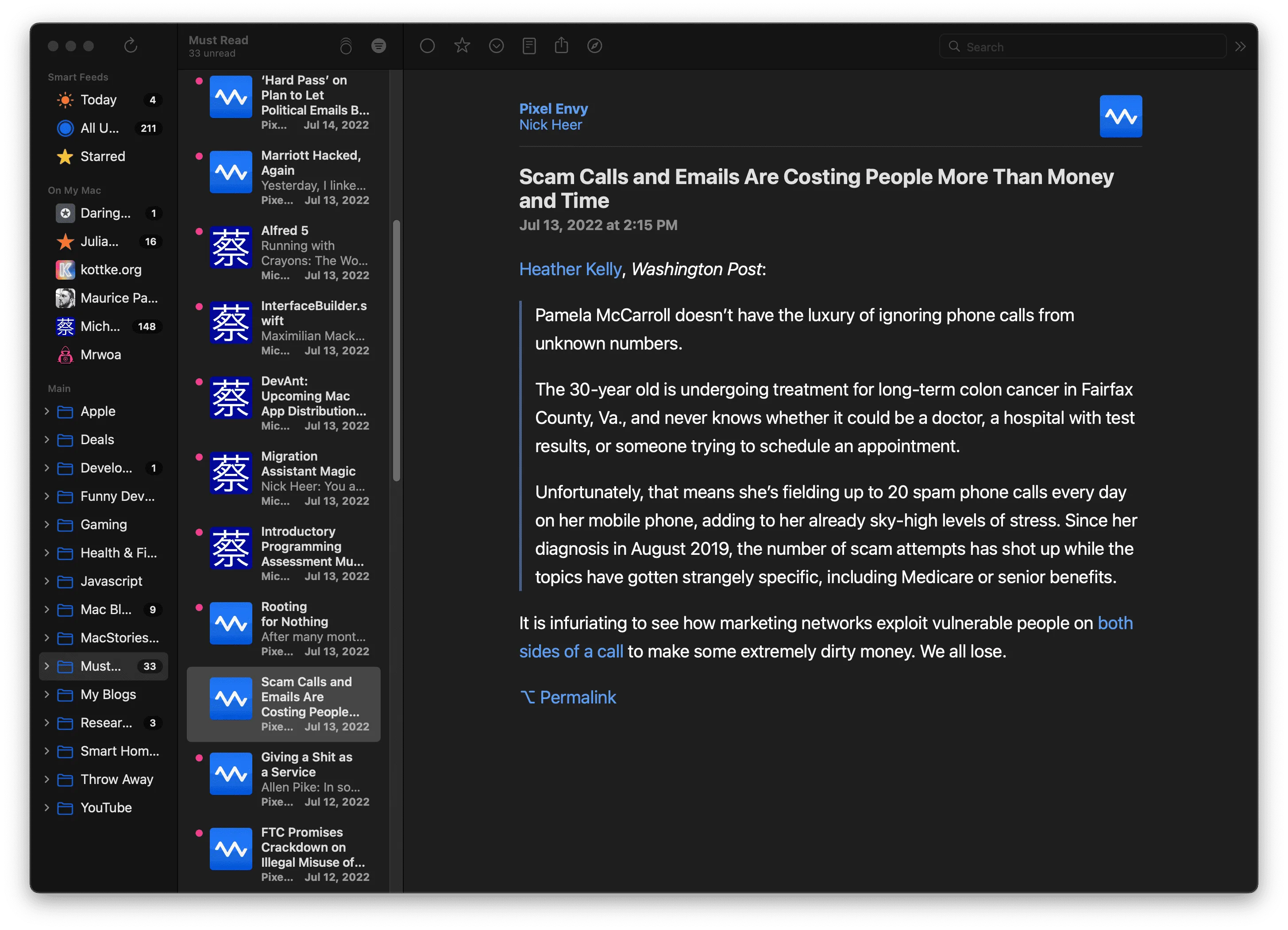NetNewsWire dark mode