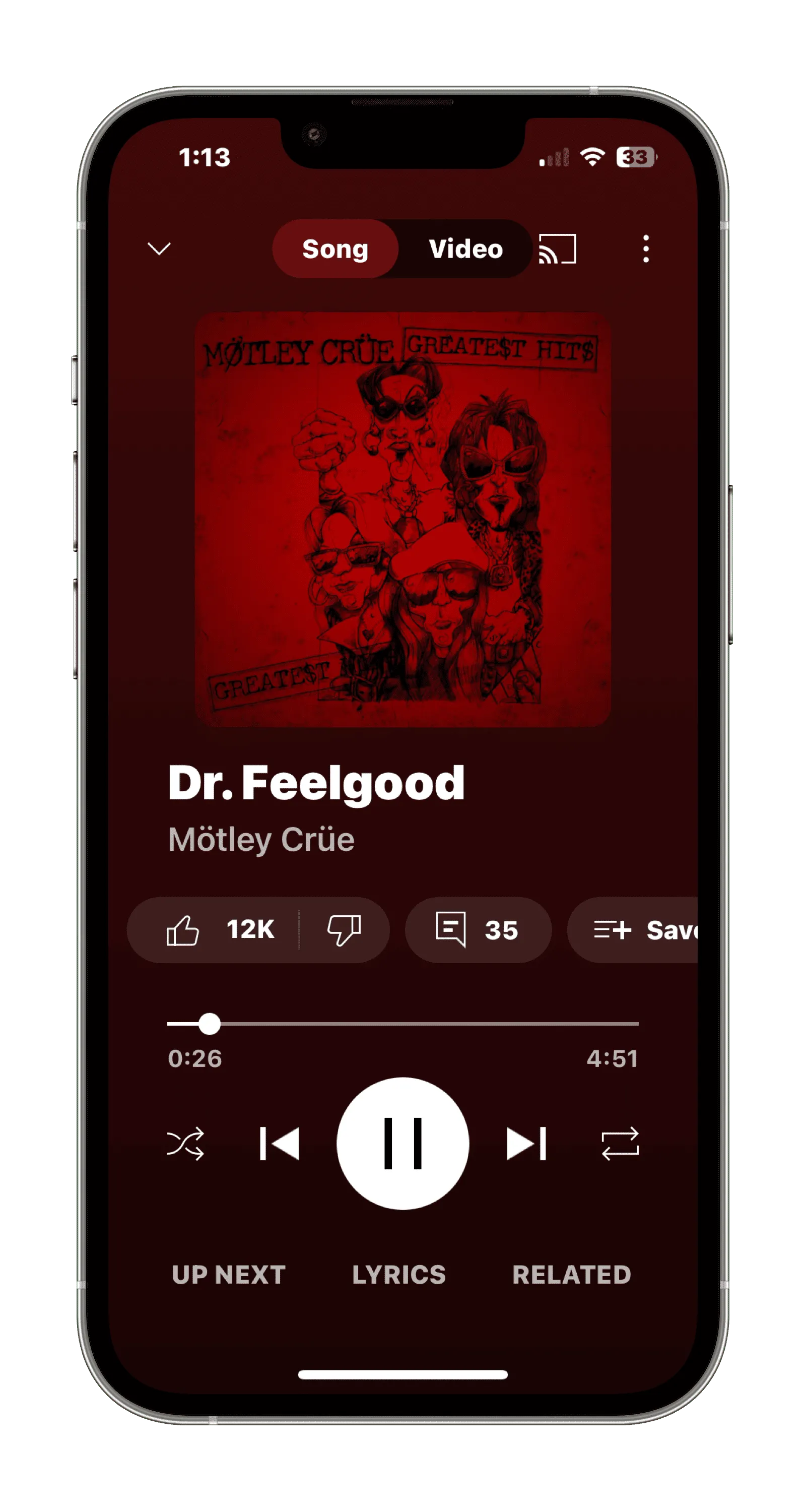 screenshot of youtube music dr feelgood by motley crue