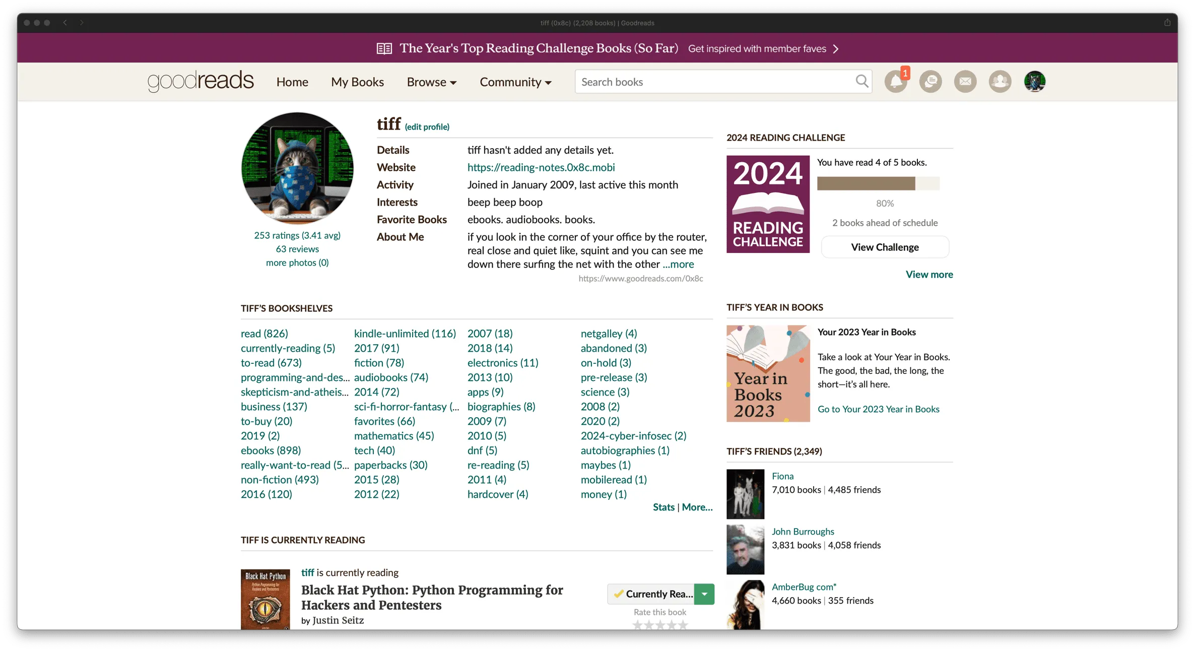 screenshot of my Goodread profile