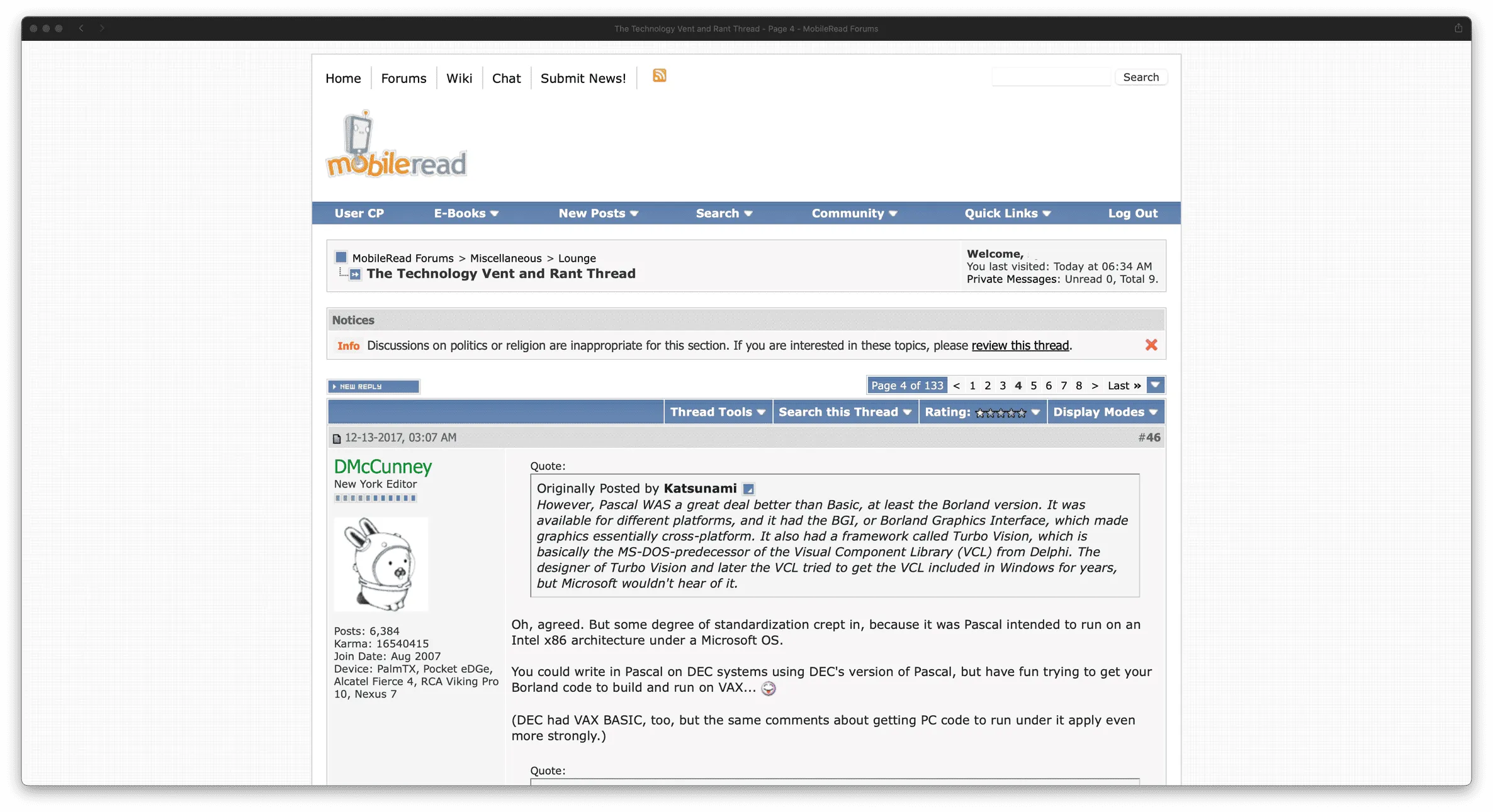 screenshot of Mobileread forums