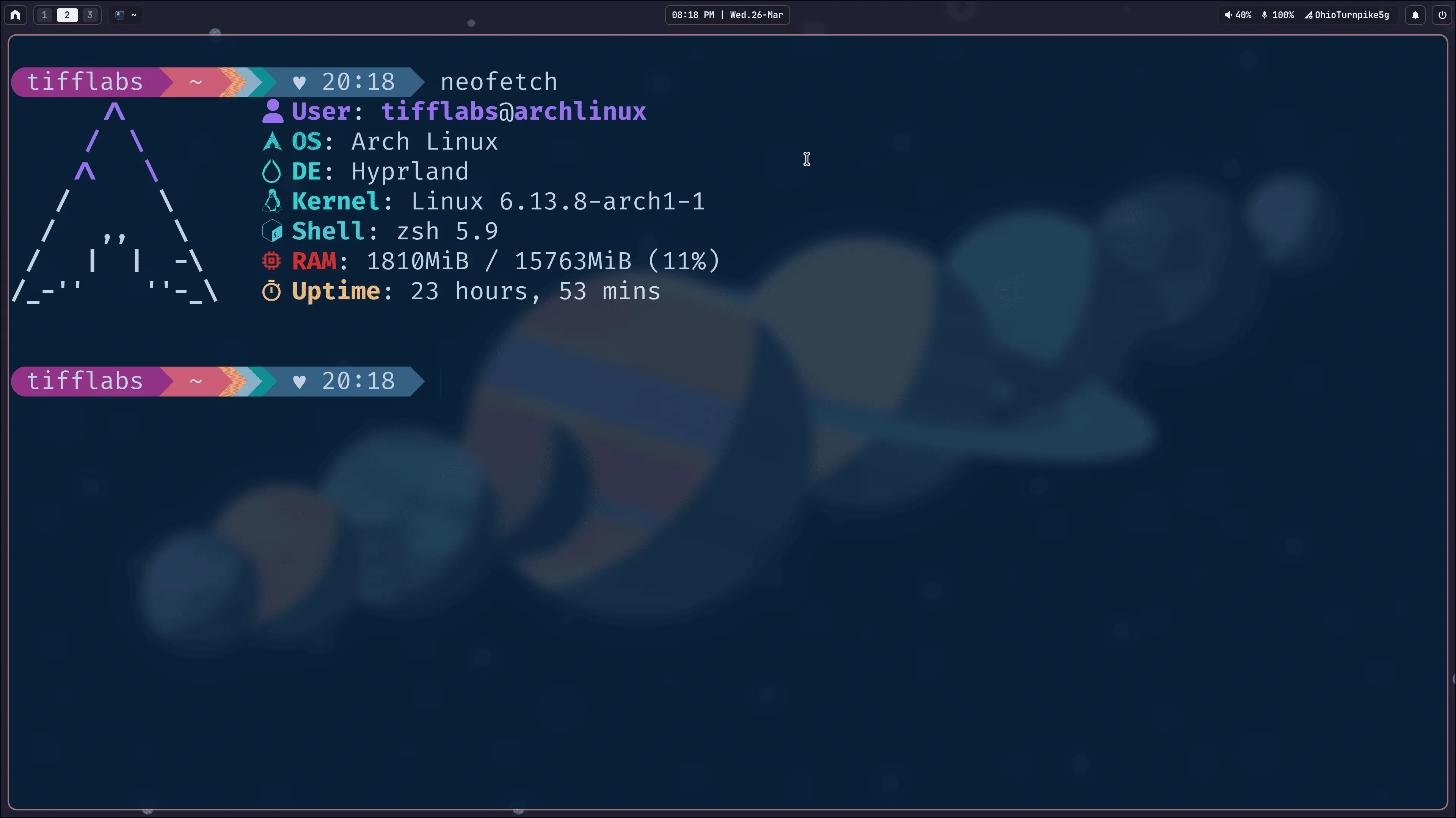 screenshot of my neofetch terminal on arch linux
