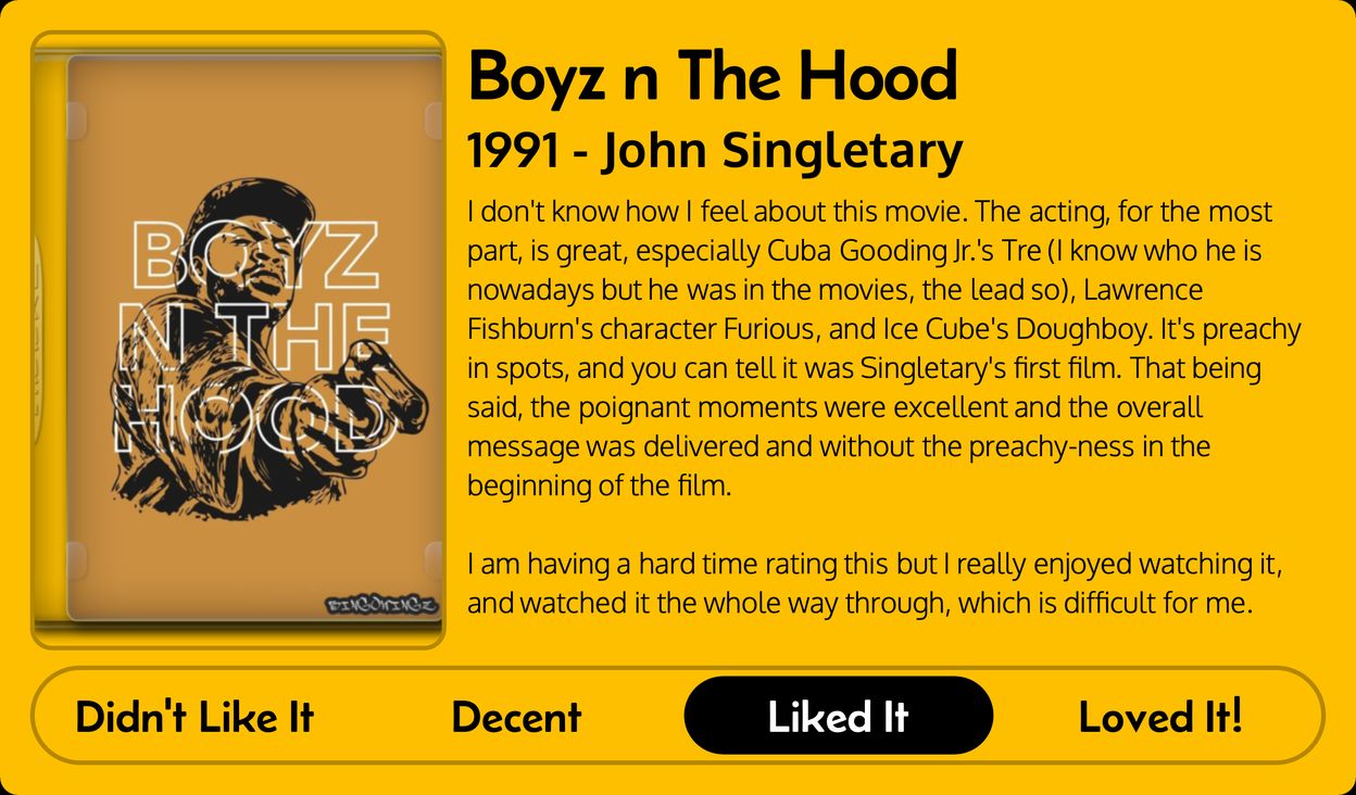 image of a Quick Review app review of Boyz n the Hood film