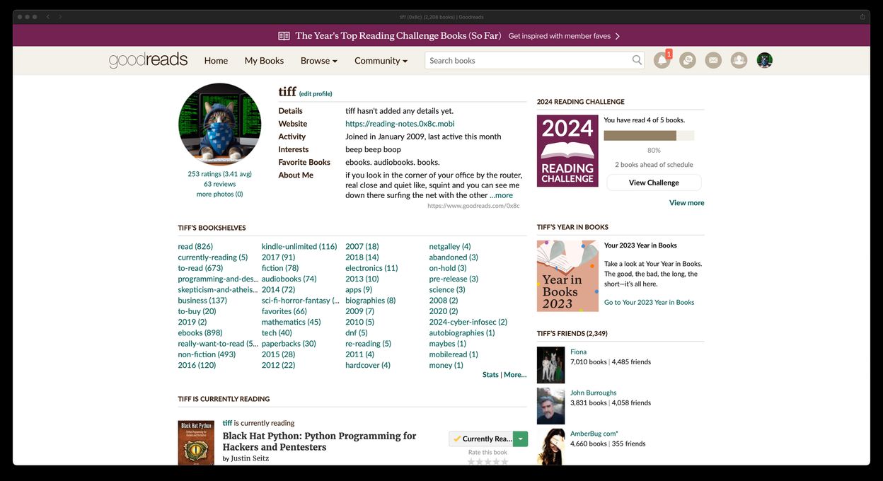 Screenshot of Goodreads as a desktop app on macOS