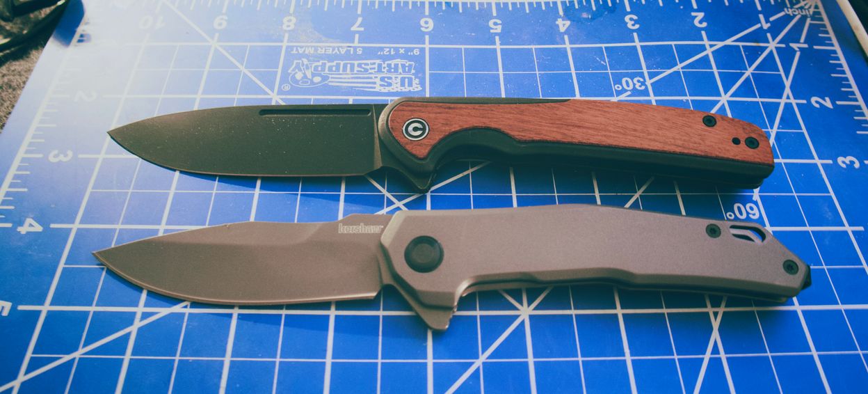 CIVIVI Voltaic and Kershaw Helitack open side by side comparison